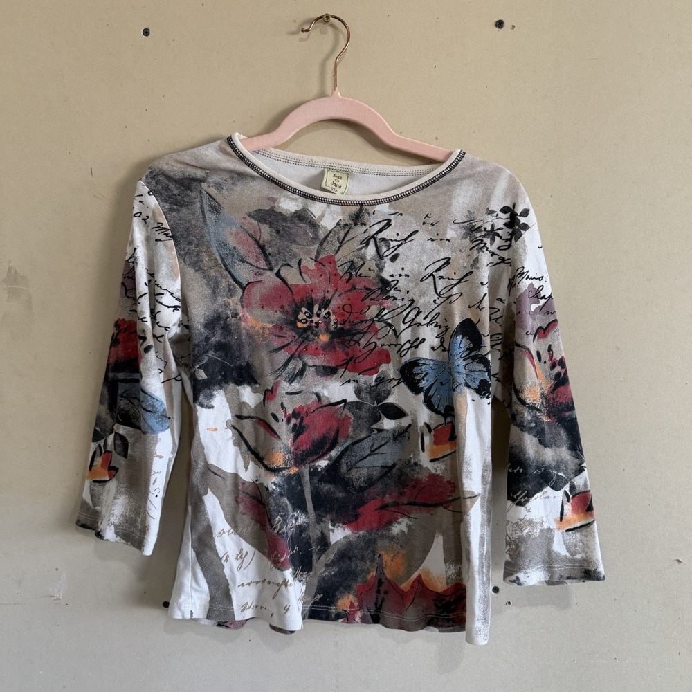 Jess & Jane Y2K Rhinestone Butterfly Floral Script Top Artsy Small